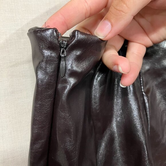 NWT A New Day Women's 14 Brown Faux Leather Midi Skirt Slit Front Side Zip - Picture 8 of 13